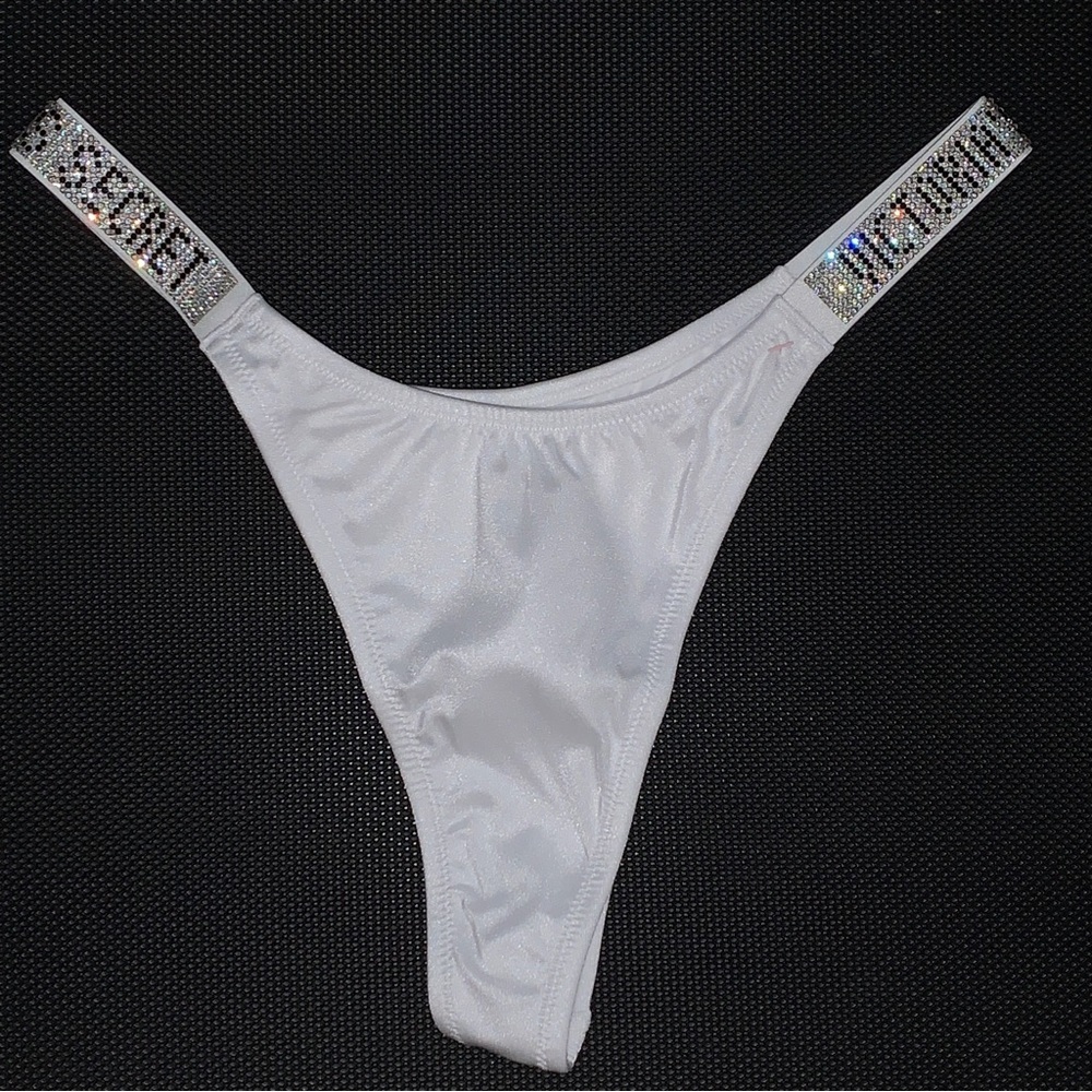 New‎ Victoria's Secret Shine Strap Swim Thong Bikini Bottom Color White Small